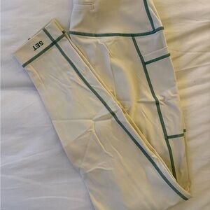 SET Active Cream Leggings with Green Accents